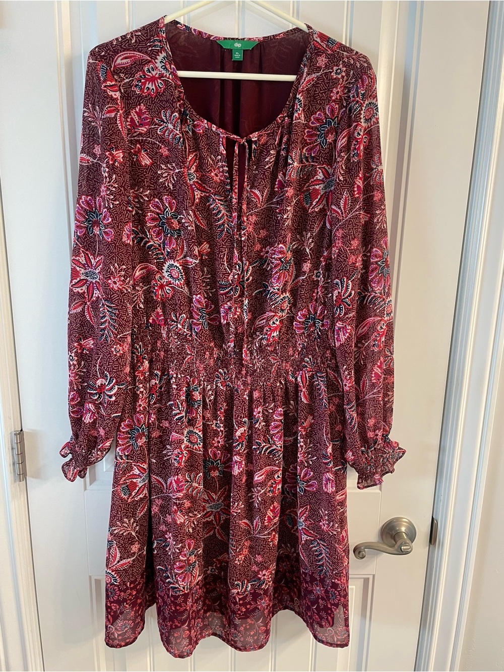 Burgundy Floral Long-Sleeve Dress